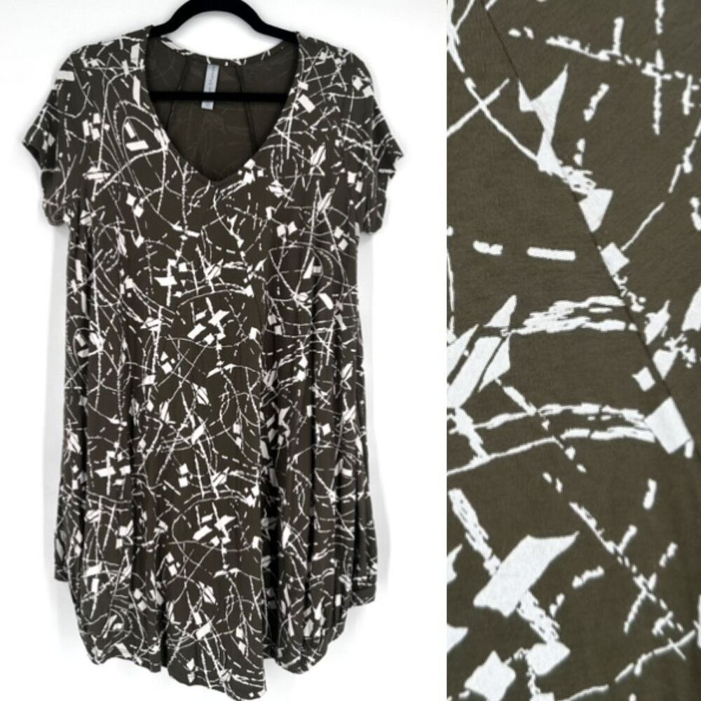 Matti Mamane Dress Green Squiggle Print‎ Lagenlook Parachute Sundress Size Small